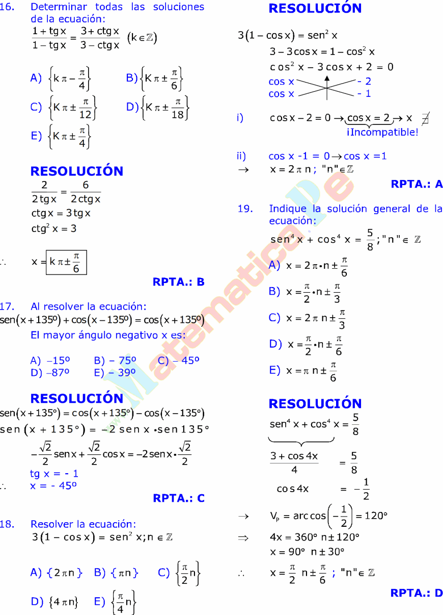 Ejercicios de ecuaciones trigonometricas con solucion pdf